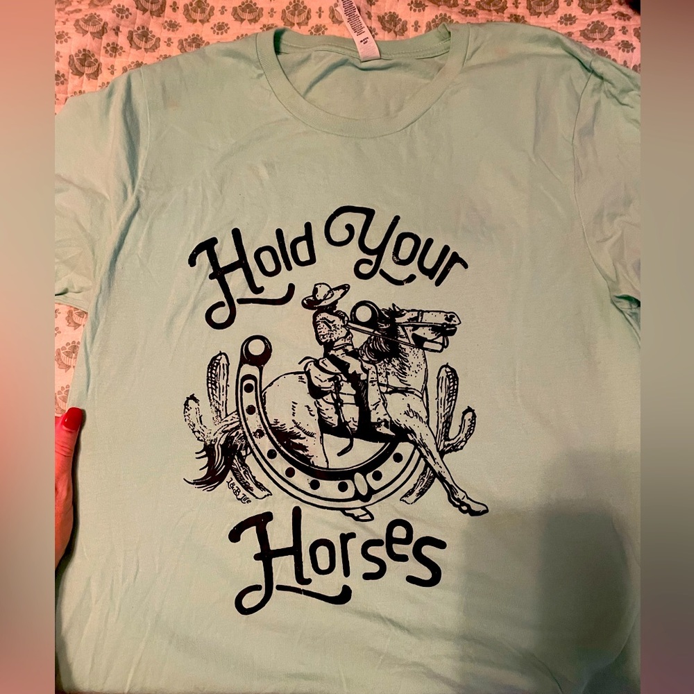 Women’s Bella Canvas Boutique TShirt Turquoise Size Medium “Hold your horses”